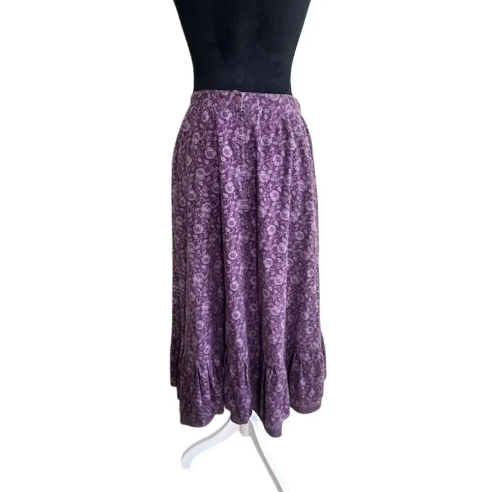 Gunnies Gunne Sax Vintage Skirt Floral Purple Ruffle Hem Prairie Cottagecore - Picture 4 of 13